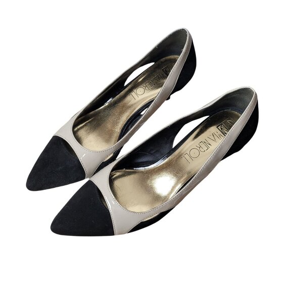 Black & Beige Kitten Heel Pumps By Via Neroli - Picture 11 of 16